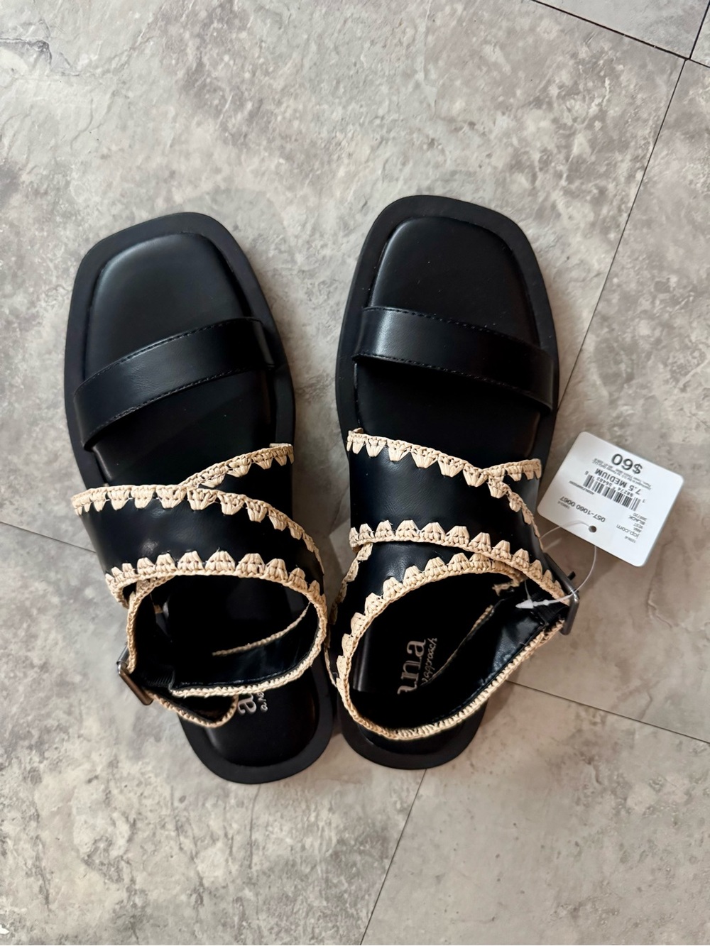 Black Crochet-Trim Sandals 7.5